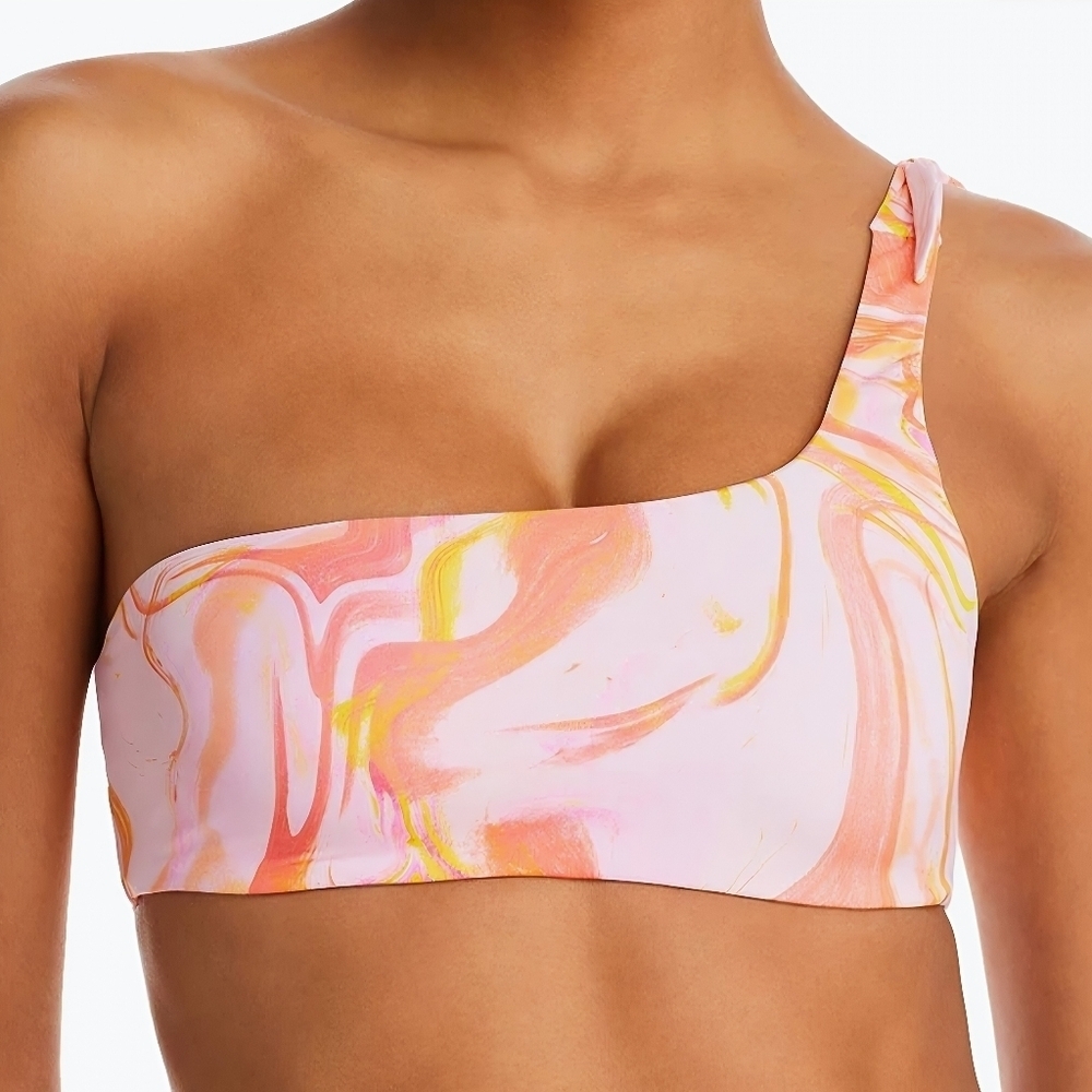 Aqua Swim Bikini Top, Size Medium, Pink Orange Marble - Picture 1 of 4
